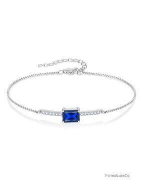 Sterling Silver Halo Rectangular Cubic Zirconia Bracelet